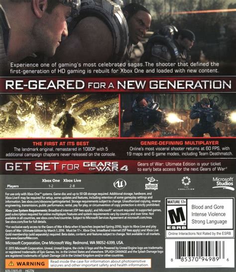 Gears Of War Ultimate Edition 2015 Xbox One Box Cover Art Mobygames