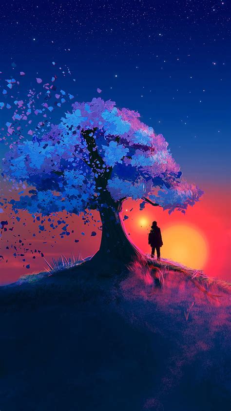 324786 Sunset Scenery Landscape Tree Digital Art Illustration