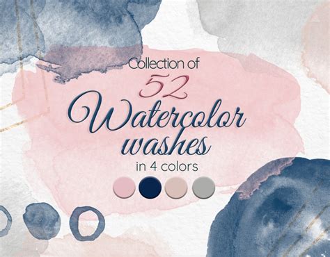 Blush Pink Navy Washes Clipart Watercolor Washes Clipart Etsy