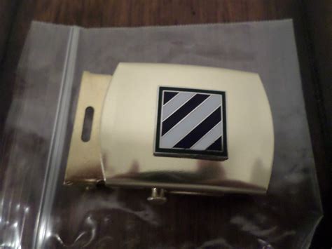 Us Military Style Khaki Web Belt With Army 3rd Infantry Brass Buckle U