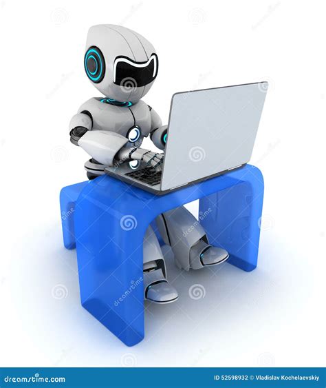 Ai Robot Working With Laptop Generate By Ai Stock Image