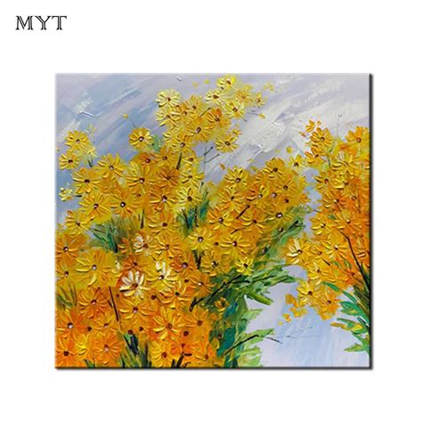 Frameless Handpainted Abstract Oil Painting Beautiful Yellow Flowers
