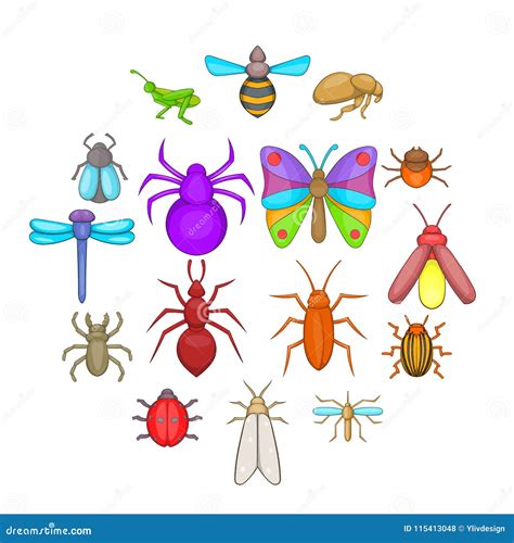 Insects Set Icons In Cartoon Style Big Collection Of Insects Vector