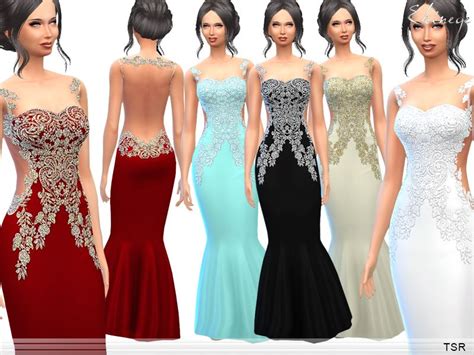 Ekineges Flower Embellished Gown Sims 4 Dresses Sims 4 Mods Clothes