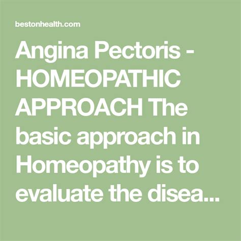 Angina Pectoris Homeopathic Approach The Basic Approach In Homeopathy
