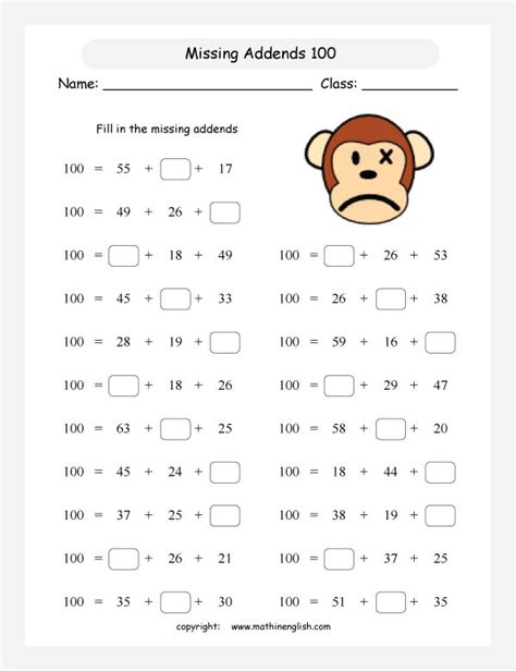 100 for worksheets grade missing Gallery Worksheets Problems Addition