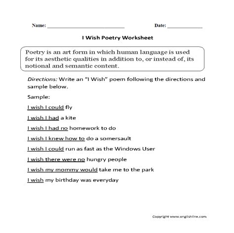 3rd Grade Poetry Worksheet