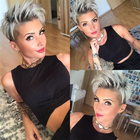 Spiky Gray Pixie With Undercut Pixie With Undercut Shaved Sides Edgy