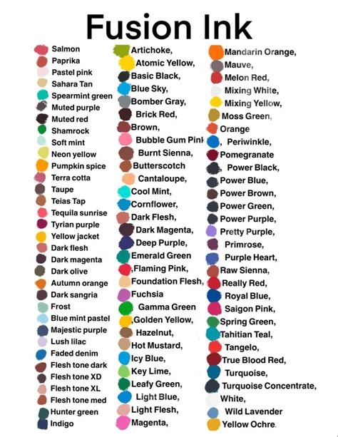 Fusion Tattoo Ink Color Chart Foldingjumpseatforvan