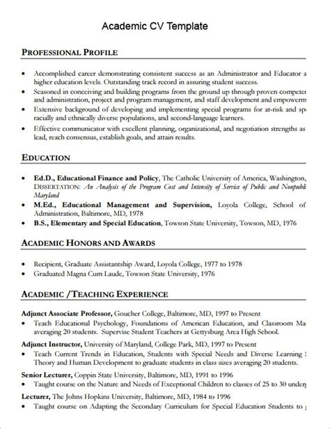 Select one of our professional resume templates if you have plenty of work experience under your belt. FREE 8+ Sample Academic CV Templates in PDF | MS Word