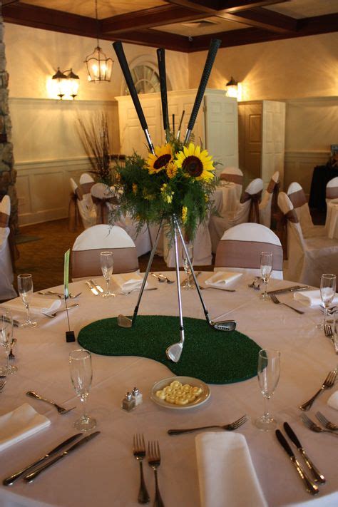 Sunflowers And Golf Clubs So Fun For A Golf Themed Wedding