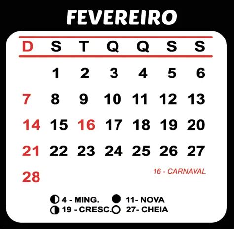 Calendário Fevereiro 2021 Com Feriados E Fases Da Lua Imagem Legal