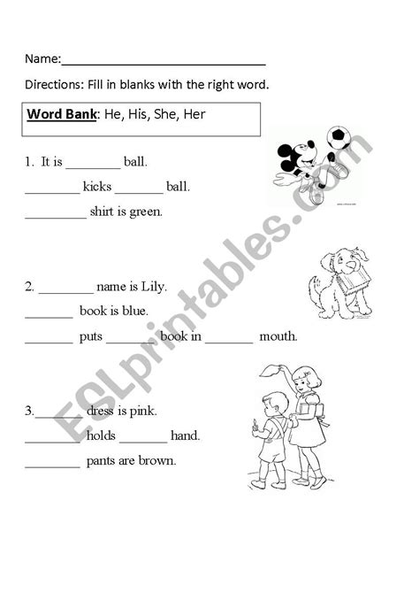 Worksheet for kindergarten he she it. Practice with His/Her He/She - ESL worksheet by cornism