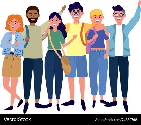 Happy Young People Cartoon Royalty Free Vector Image