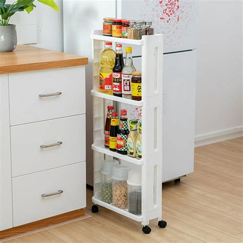 Narrow Storage Rack 4 Tiers With Wheels Slim Rack Kitchen Cart Holder