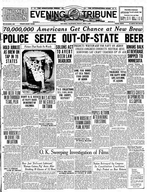 April 7 1933: New Beer's Day - The San Diego Union-Tribune