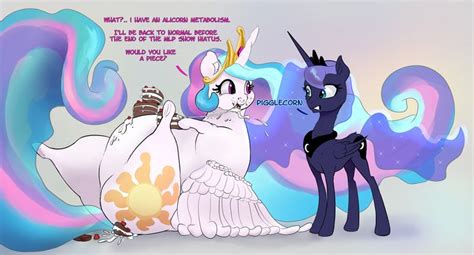 Not only princess luna weight gain, you could also find another pics such as venetian, tiana, porcelain, bean, stuffer, cadence, twilight, diana, story, maker 5, peach koopa, peach rabbit, vs celestia, base, dress, human, memes, celestia dad, hair, angry, funny mlp, rainbow power. #2099290 - alicorn, artist:xbi, belly, big belly, breaking the fourth wall, cake, cakelestia ...