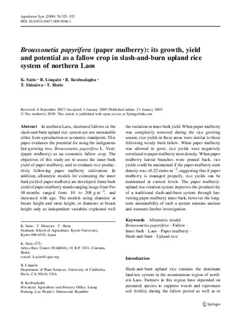 Pdf Broussonetia Papyrifera Paper Mulberry Its Growth Yield And