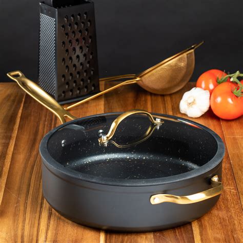 Thyme And Table 5qt Saute Nonstick Ceramic Black And Gold Speckled
