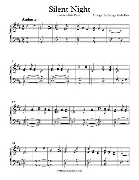 Watch this easy piano tutorial to learn how to play the christmas carol, silent night, on your piano or keyboard. Free Piano Arrangement Sheet Music - Silent Night - Michael Kravchuk