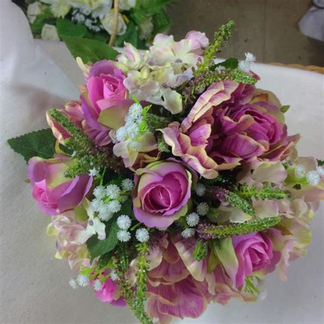 Wedding Bouquet Of Artificial Silk Tulips Roses And Hydrangea Flowers