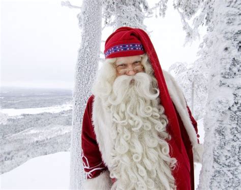 Santa Claus Admiring The Romantic Tornio River Valley In Lapland Nordic