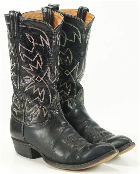 Vintage 50s Tony Lama Black Leather Cowboy Boots El Paso Texas Usa Made