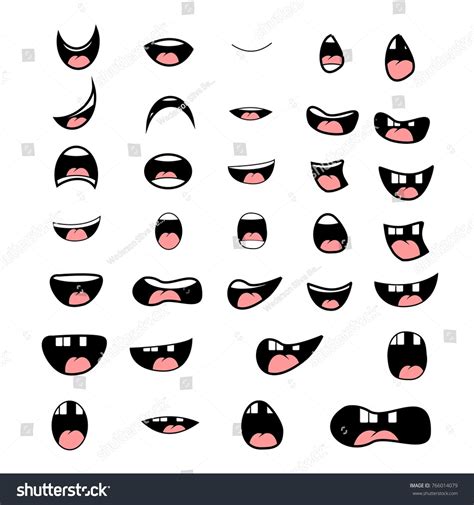 Set Cartoon Mouth Poses Animation Vector Stock Vector Royalty Free
