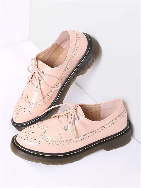 Pink Lace Up Pu Flat Shoes Sheinsheinside