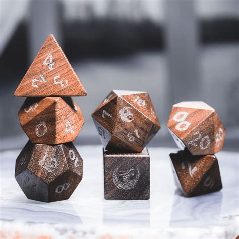 Full Set Walnut Polyhedral Dice Set Wood Dnd Dice Set Etsy