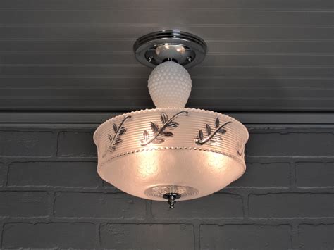 Vintage Art Deco Hobnail Semi Flush Mount Ceiling Light Etsy Flush