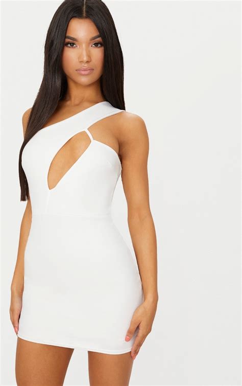 White One Shoulder Cut Out Detail Bodycon Dress Prettylittlething