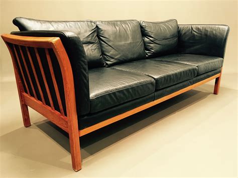 Vintage Scandinavian Sofa In Black Leather And Wood 1980 Design Market