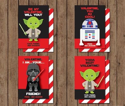 Star Wars Valentine Cards Printable Yoda R2d2 Darth Etsy Starwars