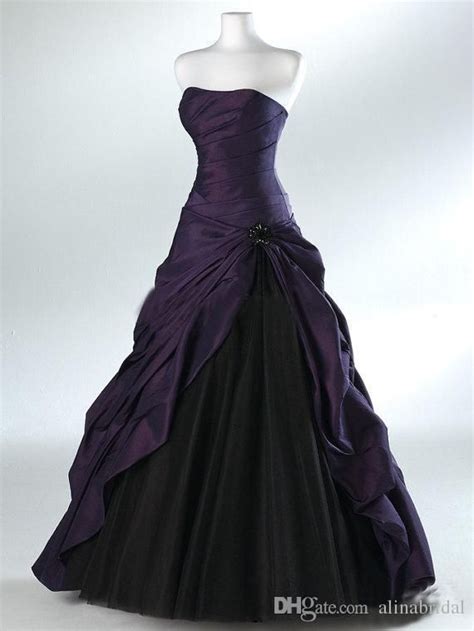 Purple And Black Ball Gown Gothic Wedding Dresses For Brides Strapless