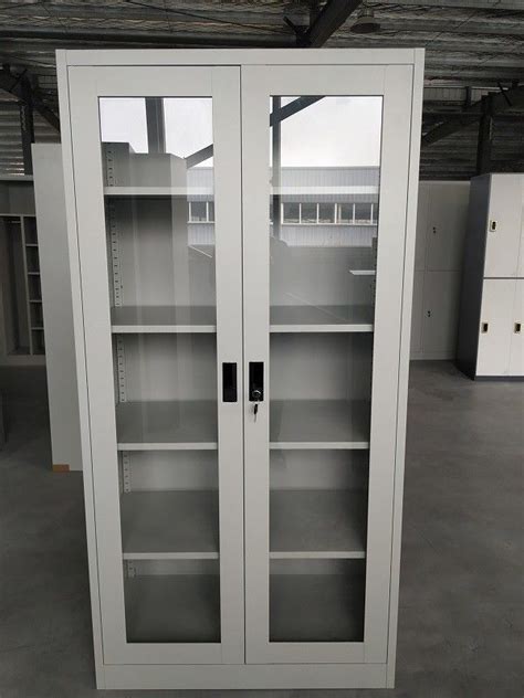 Office Design For Glass Door Swing Open Four Adjusted Shelves Steel Cabinet Kd Structure