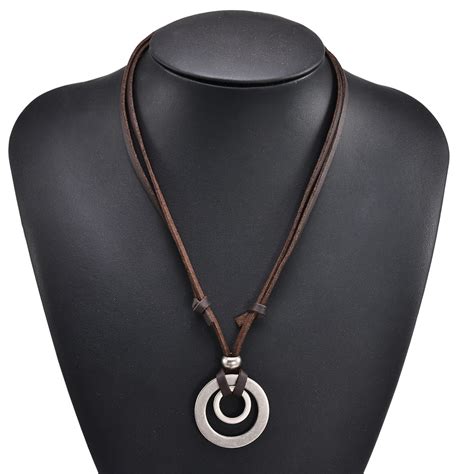 Double Circle Adjustable Leather Cord Necklace Dinky Diamonds