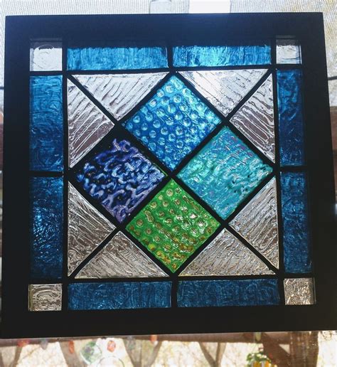 Faux Stained Glass Window Art Suncatcher Jewel Tone Geometric Design