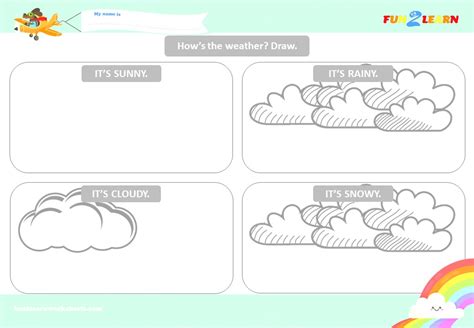 Draw Worksheet Sunny Rainy Cloudy Snowy F2l English Fun2learn