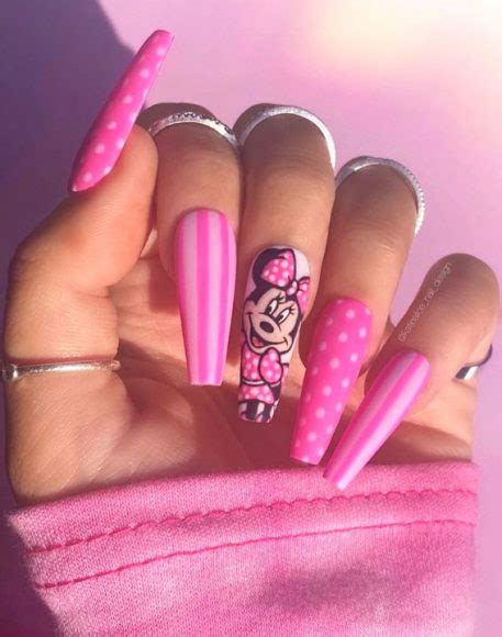 30 Minnie Mouse Nail Designs Acrylic Pink Strip Minnie Mouse Nails