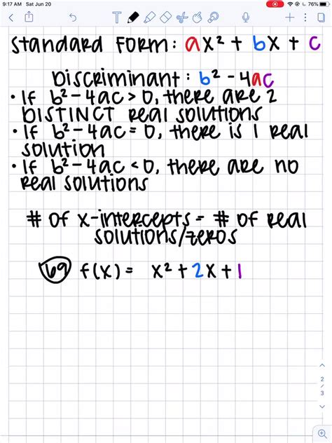solved for function of the form f x a x 2 b x c find the discriminant b 2 4 a c and use it