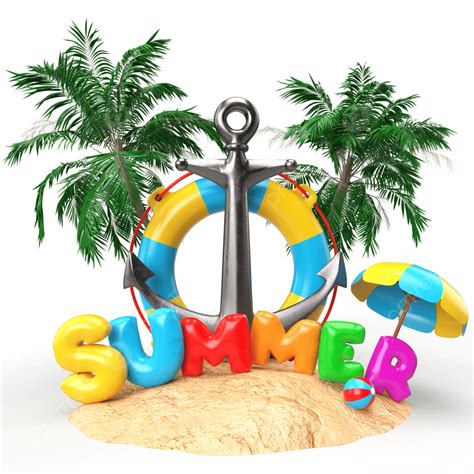 floating island 3d vector 3d design of a summer beach party text on miniature island with float