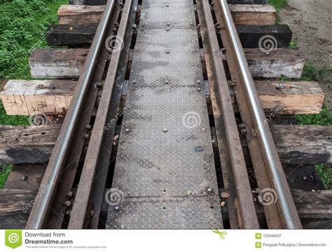 Old Railway Line With The Metal Board Walkway Stock Image