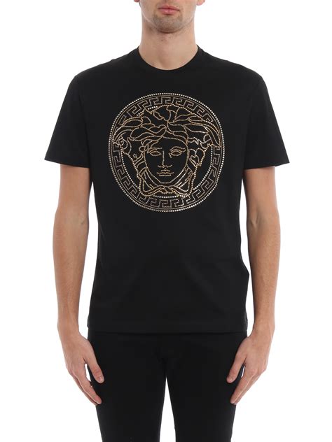 Versace Gold Tone Medusa Head Black T Shirt T Shirts