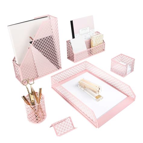 Blu Monaco Office Supplies Pink Desk Accessories For Women 6 Piece Desk