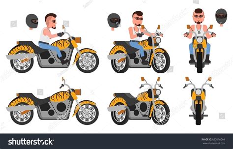 Biker Motorcyclist His Motorcycle Front View Stock Vector Royalty Free