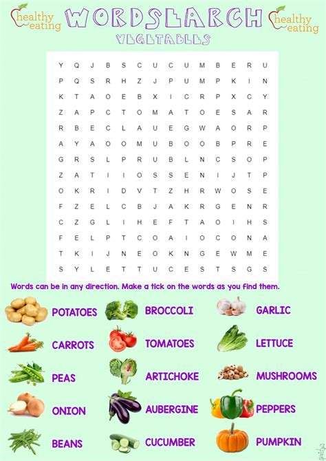 Vegetables Wordsearch Activity