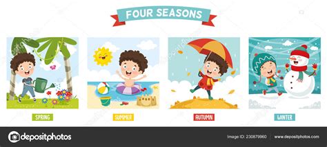 Vector Illustration Kid Four Seasons — Stock Vector © Yusufdemirci