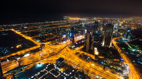 Dubai Night Photograph Of Air Orange Light In The City Streets
