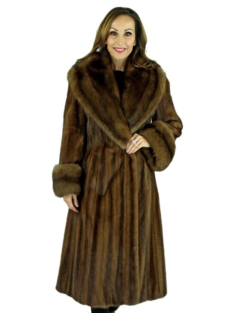 Demi Buff Female Mink Fur Coat With Stone Marten Collar And Cuffs Womens Mink Coat Xs